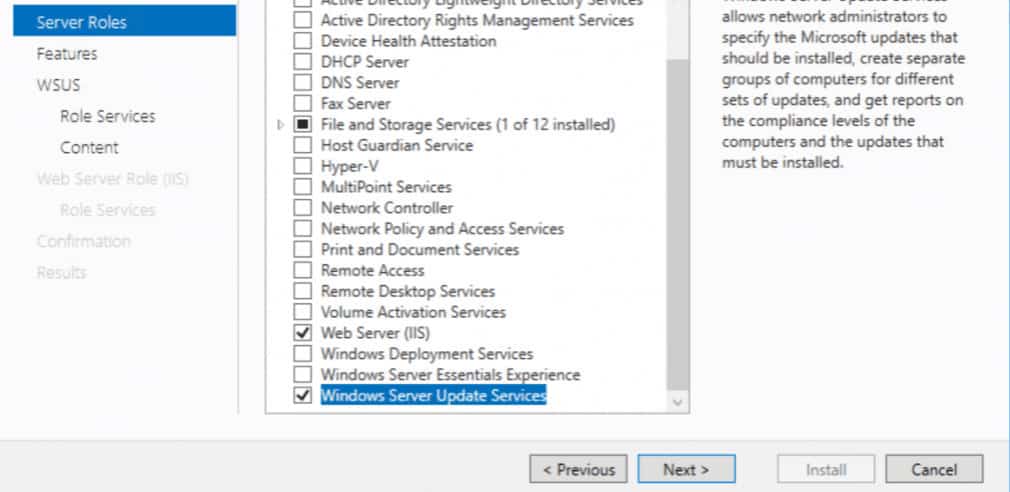 Install WSUS Windows Server 2016 Server Role