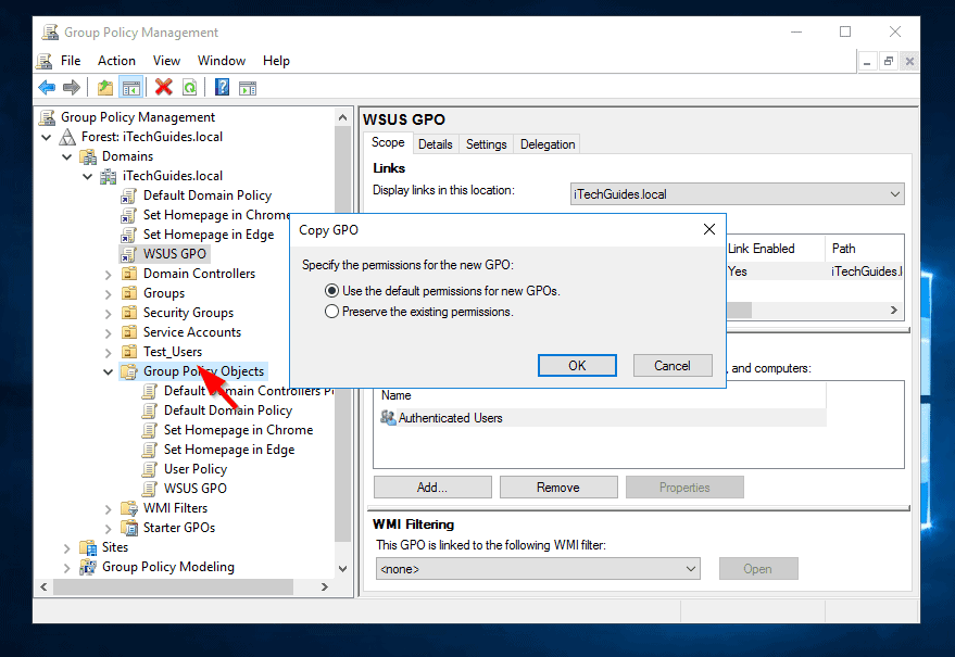 group policy windows updates server 2016