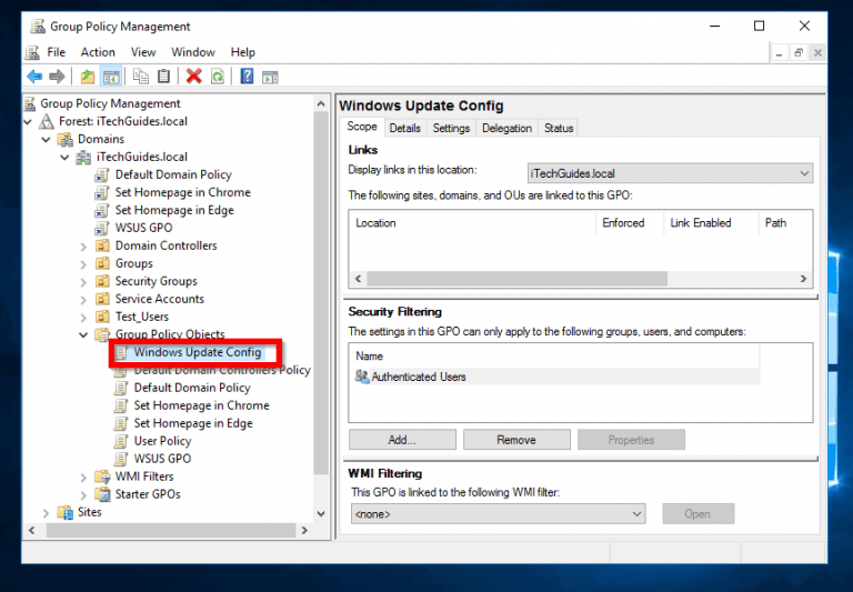 Group Policy Windows Updates Server 2016 Configure GPO for WSUS