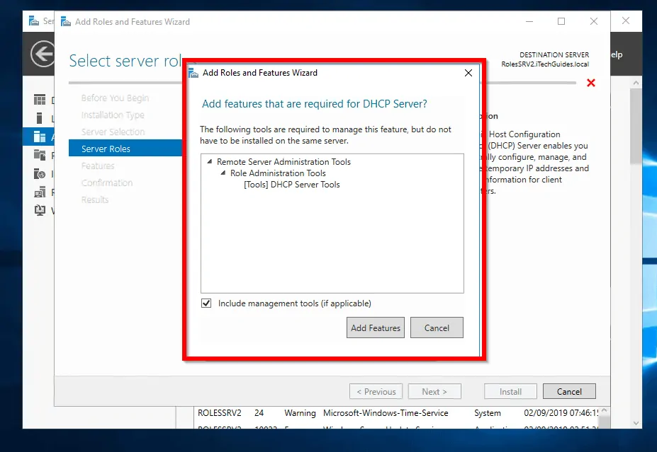 how to setup dhcp server 2016 - Add features that required for DHCP Server