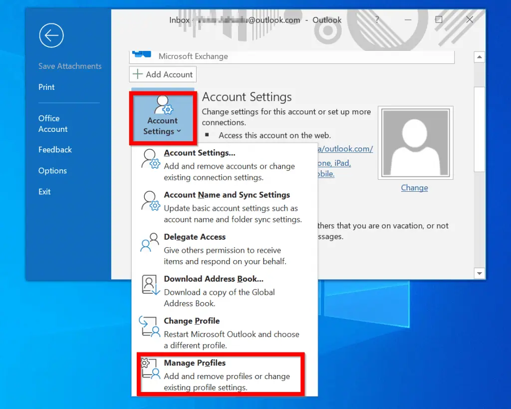 Create New Outlook Profile From Outlook Account Settings 