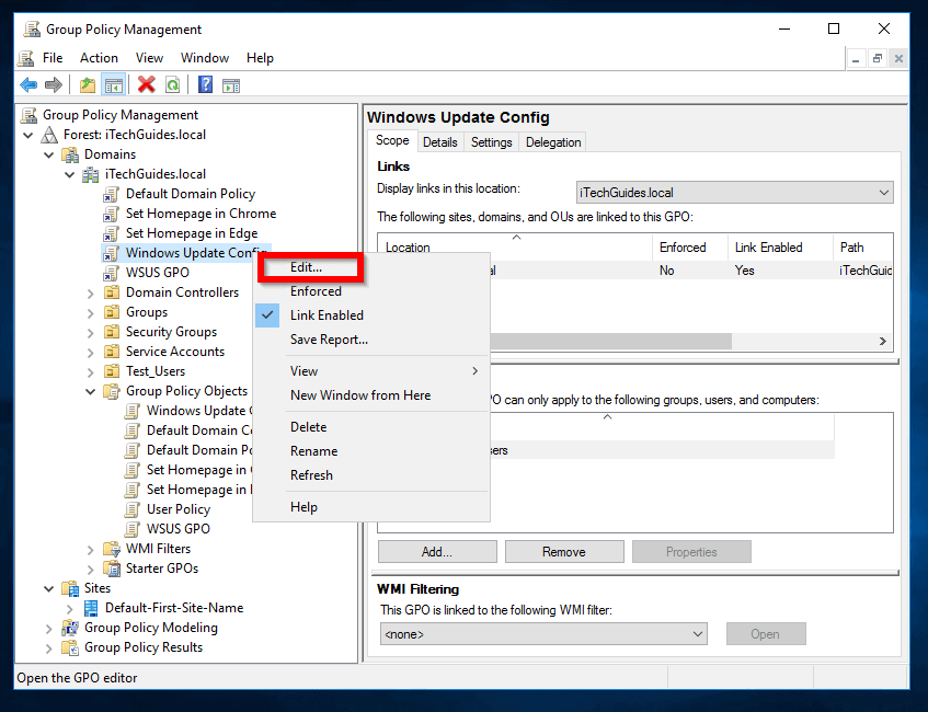 How to Configure Group Policy for WSUS in Windows Server 2016 - Itechguides