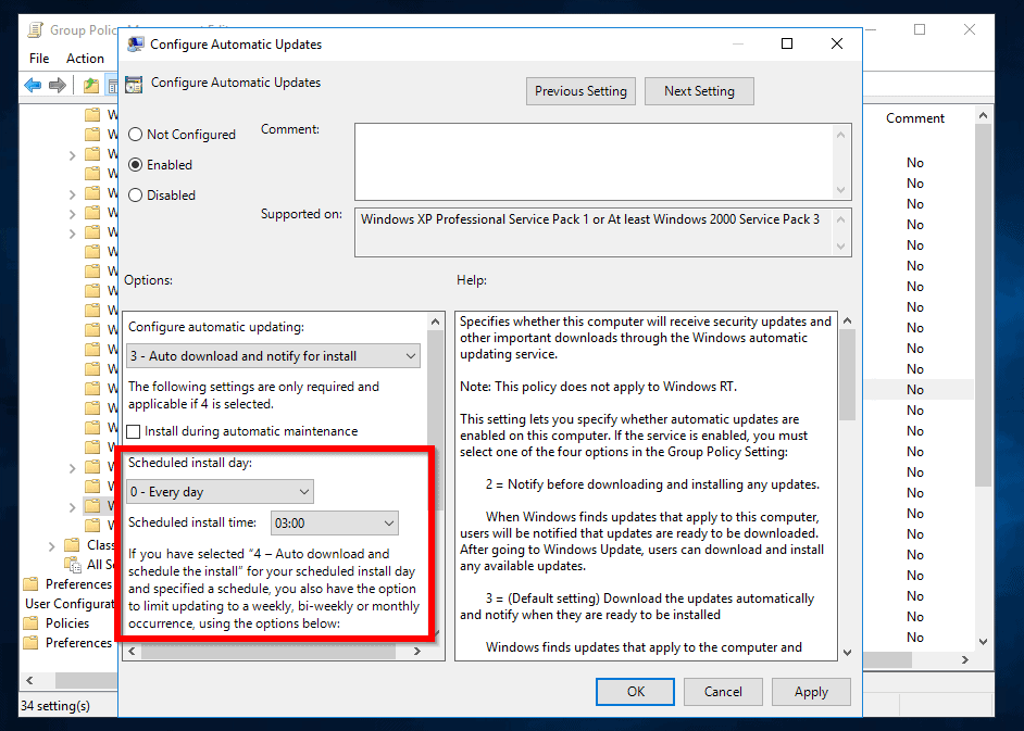 group policy windows updates server 2016