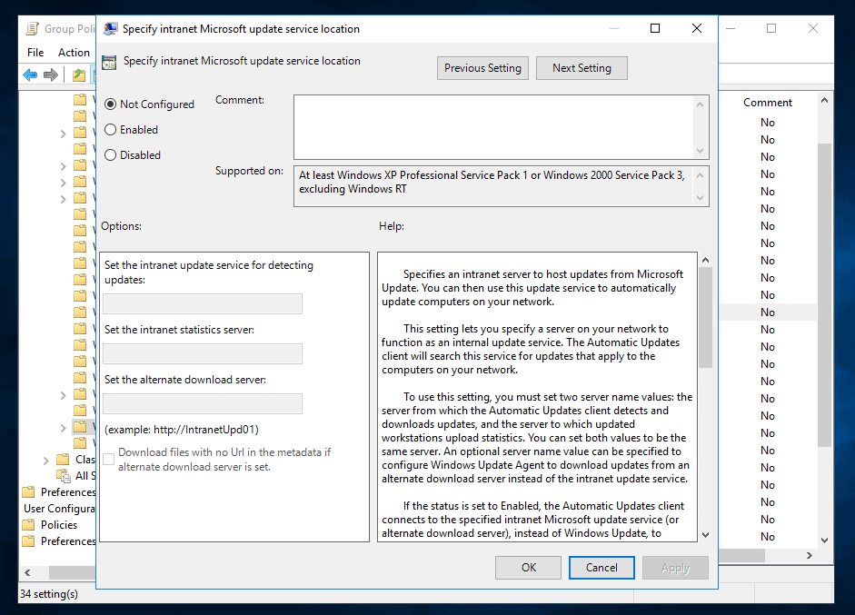 group policy windows updates server 2016