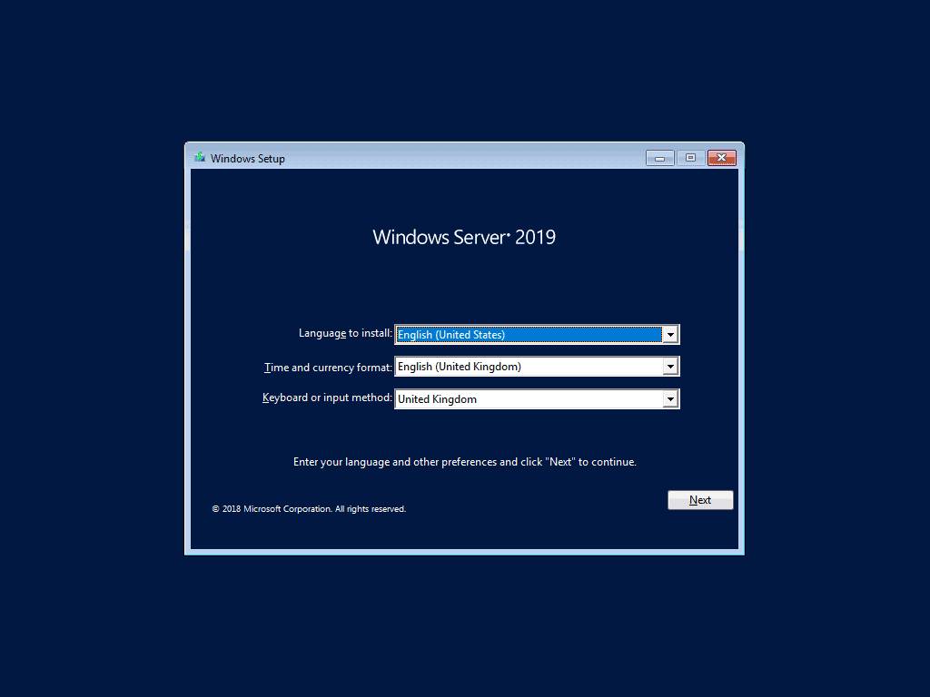 Install Windows Server 2019 from USB