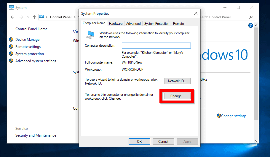 Join Windows 10 to Domain from System Properties