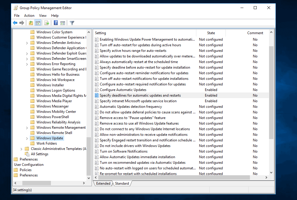 Group Policy Windows Updates Server 2016: Configure GPO for WSUS