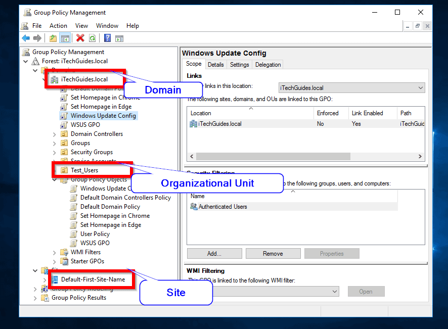 You can link a GPO to Site, Domain or Organizational Units (OU).