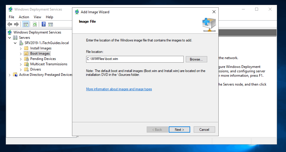 Add Install and Boot Images to Windows Deployment Services in Server 2019