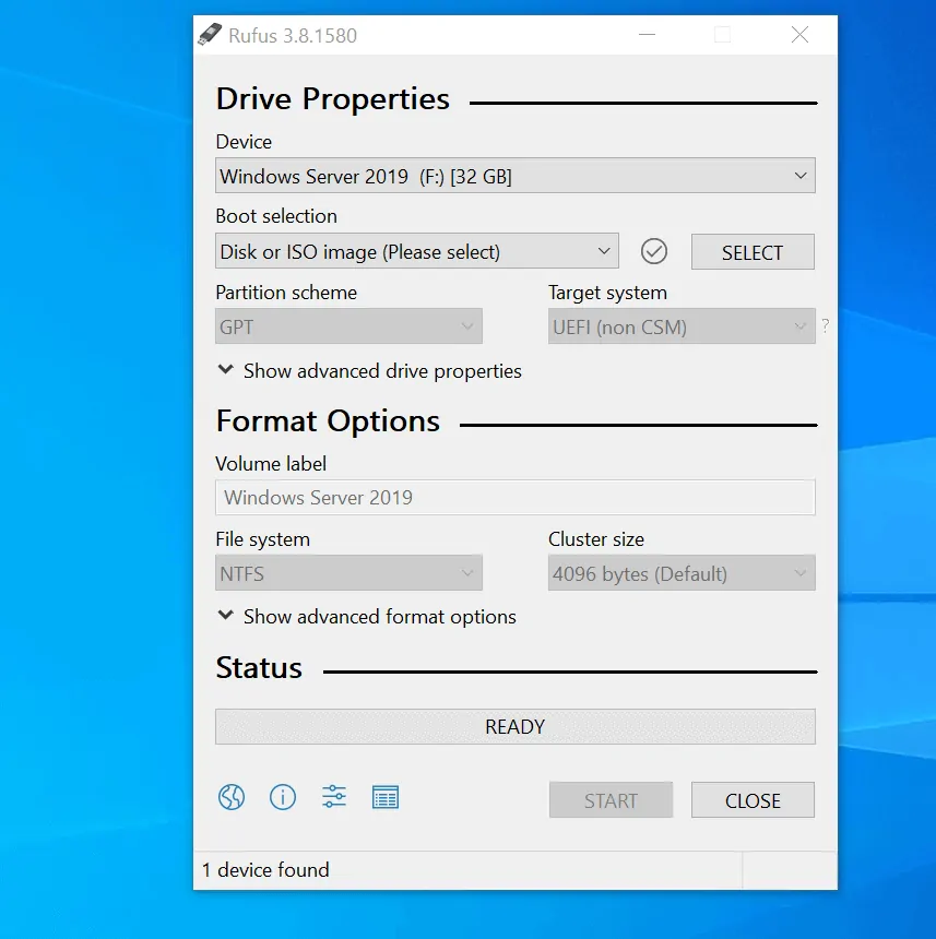 Burn Windows 10 ISO to USB with Rufus