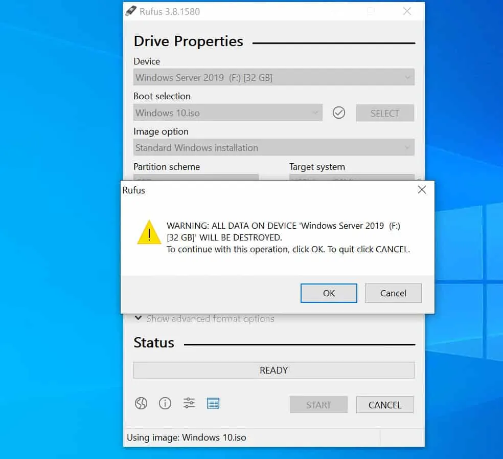 Burn Windows 10 ISO to USB with Rufus
