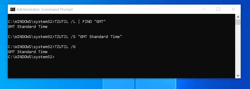 Change Time Zone in Windows 10 with Command Prompt