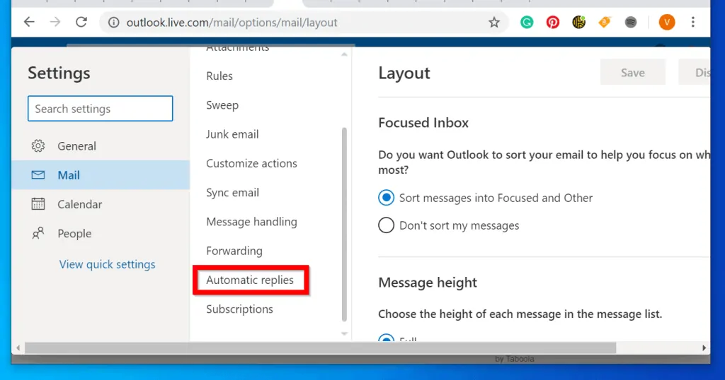 Set Out of Office Auto Reply in Outlook.com