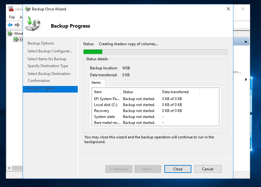 create system image server 2016