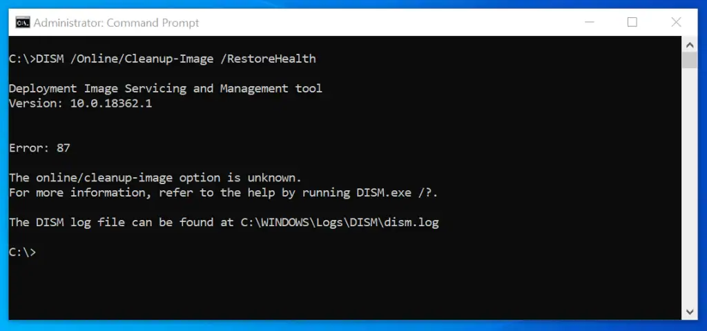 dism error 87 server 2016