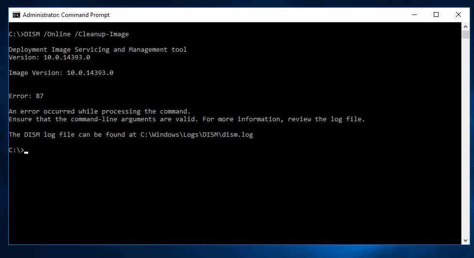 dism error 87 server 2016