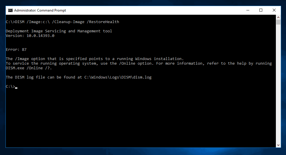 To Run DISM Within Windows Use /Online Instead of /Image Switch