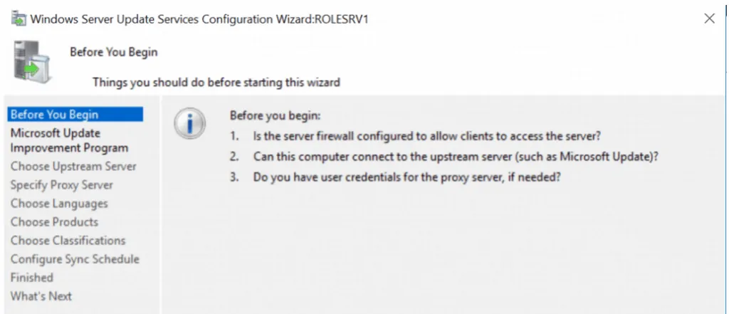 Configure WSUS Windows Server 2016 Using the WSUS Configuration Wizard