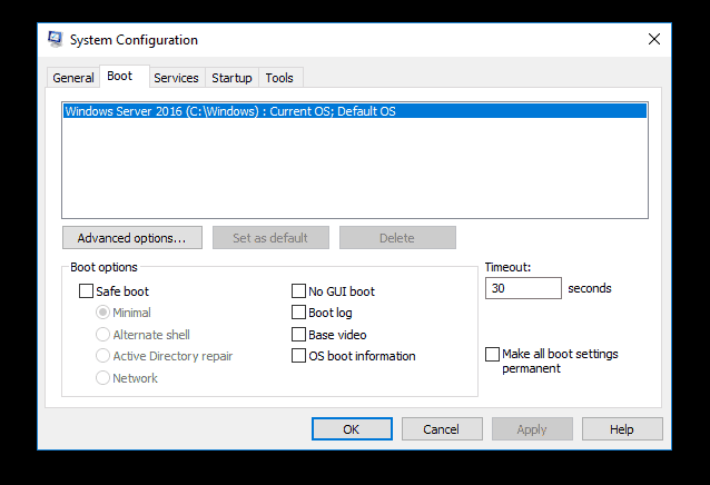Server 2016 safe mode