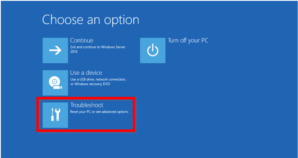 Server 2016 safe mode from Recovery