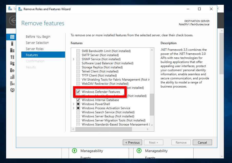 Disable Windows Defender in Server 2016 from Server Manager