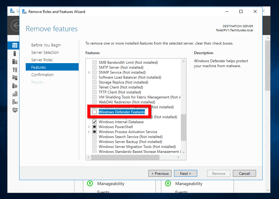 Disable Windows Defender in Server 2016 from Server Manager