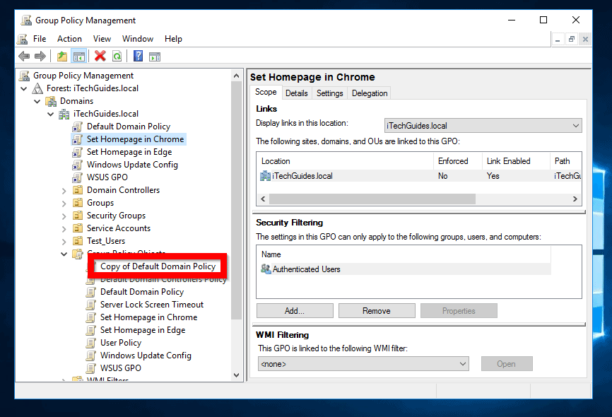 A new GOP, Copy of Default Domain Policy will be created.