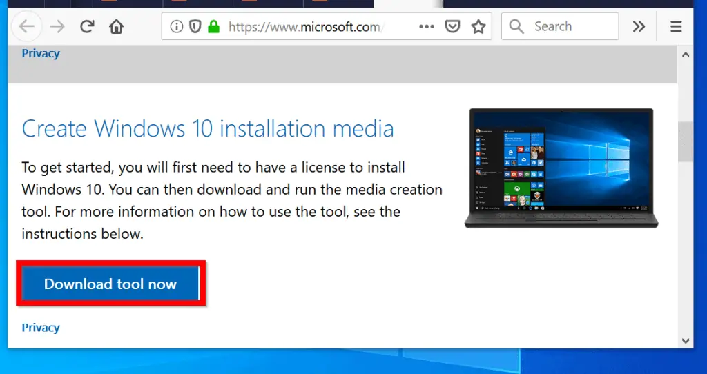 Create Windows 10 Installation Media - download media creation tool