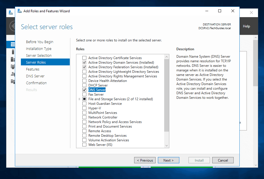 how to install and configure dns on windows server 2016