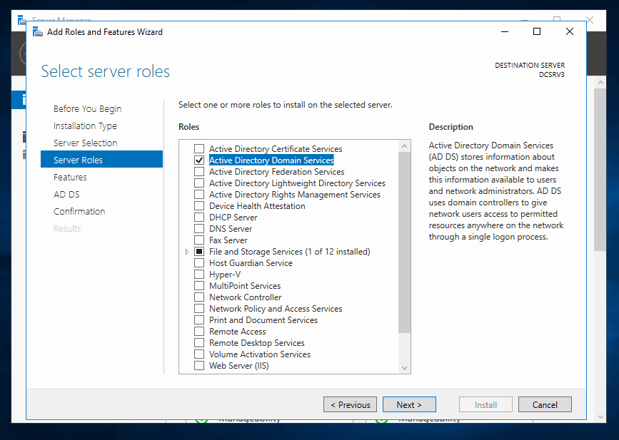 Install Active Directory Role in Server 2016 and Promote to DC