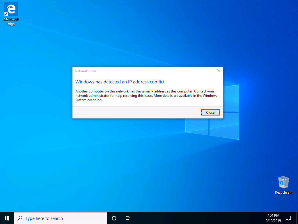 windows - system error ip consider conflict