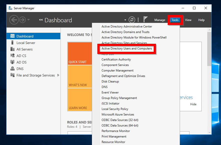 Change Password in Windows Server 2016 with Active Directory Users and Computers