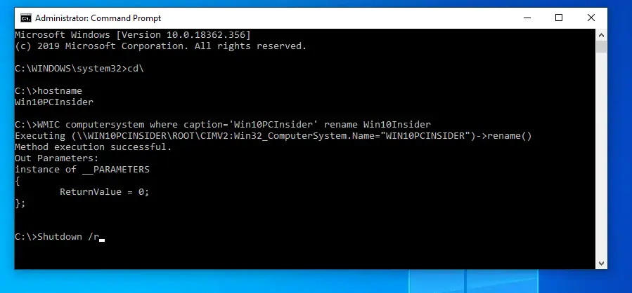 Rename a Windows 10 PC with Command Line 