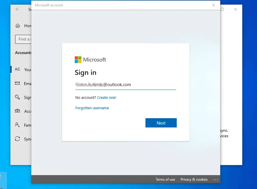sign in with a Microsoft account
