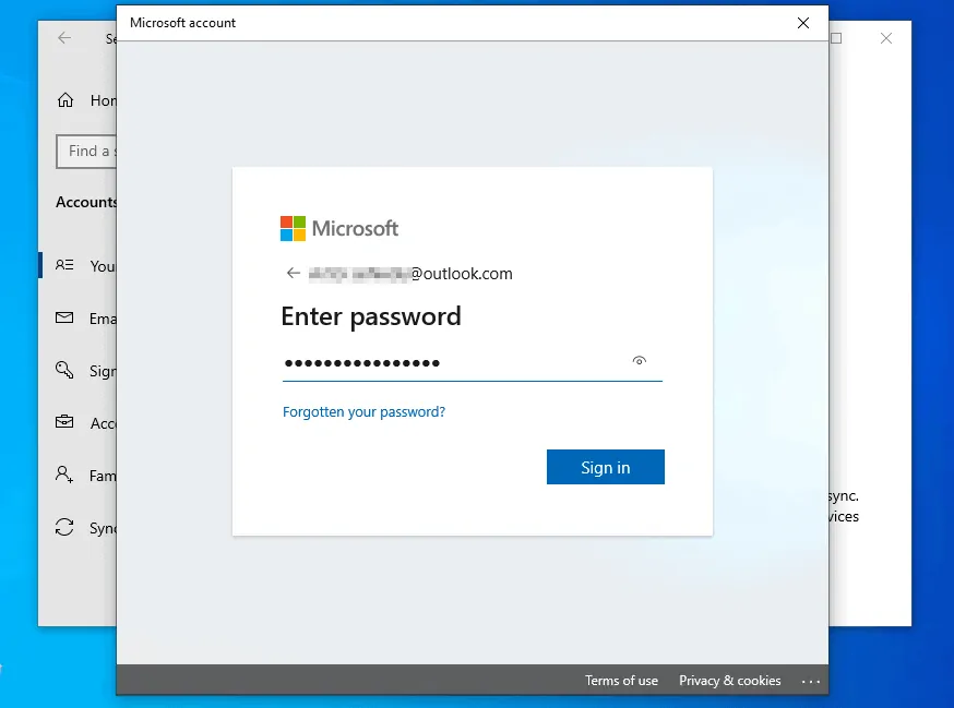sign in with a Microsoft account