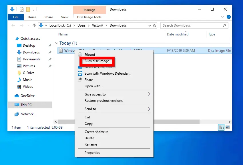 Burn windows 10 19h2 ISO to DVD