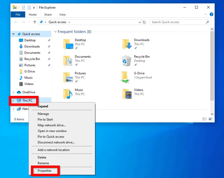 control panel windows 10 from File Explorer, System Properties