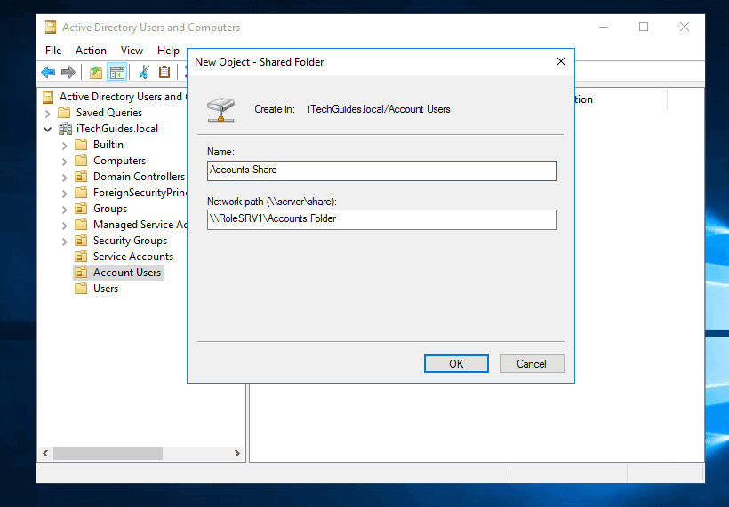  Publish the Shared Folder in Active Directory