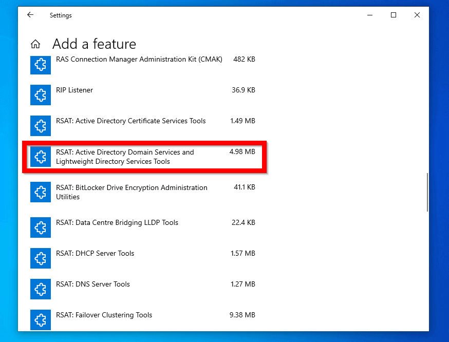 Options to Enable RSAT in Windows 10