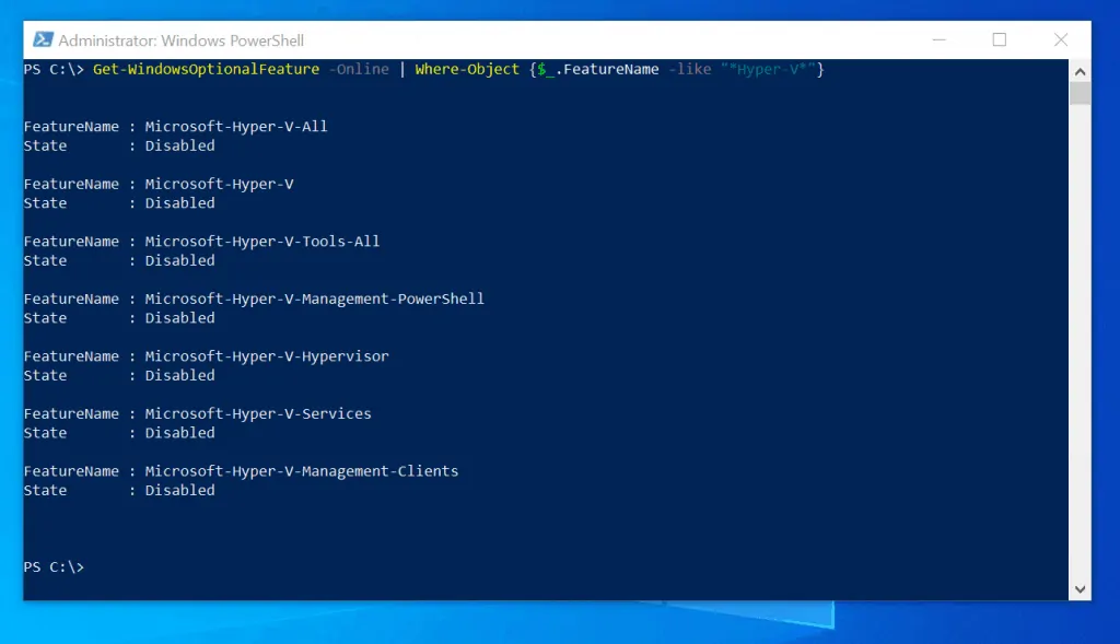 Enable Hyper-V with PowerShell Enable-WindowsOptionalFeature Cmdlet 