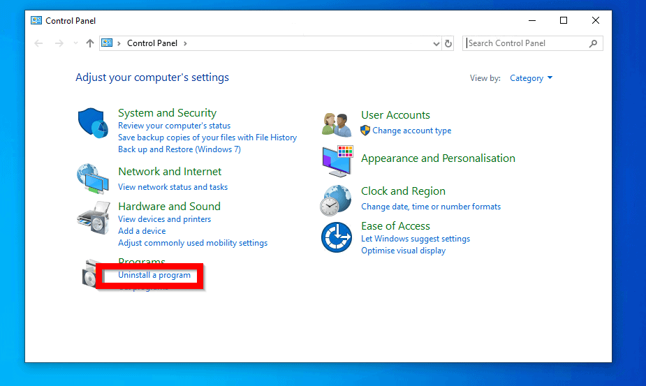 Uninstall a Program in Windows 10 from Control Panel