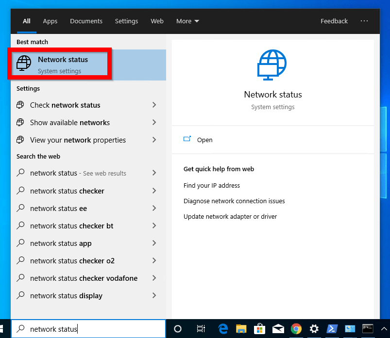 Find MAC Address with Windows 10 Network Status App