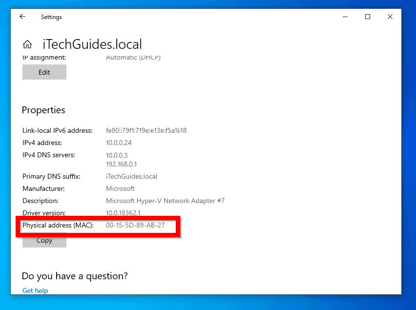windows 10 network mac address