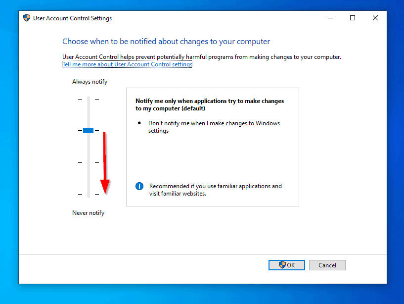 Turn off UAC in Windows 10  From Control Panel