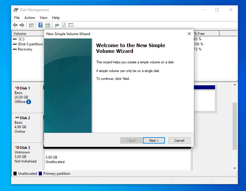 Format New Hard Drive in Windows 10 from Disk Management