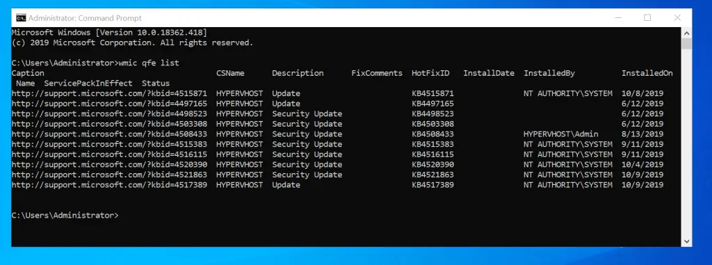 List Installed Windows 10 Updates With Command Prompt