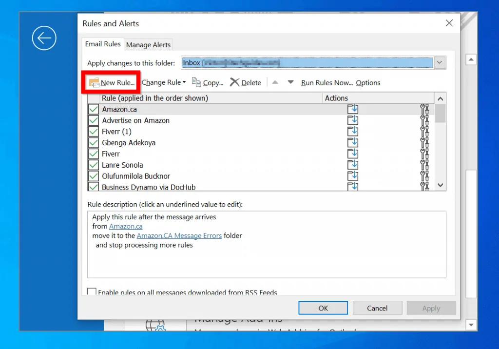 Create an Outlook Auto Reply Rule