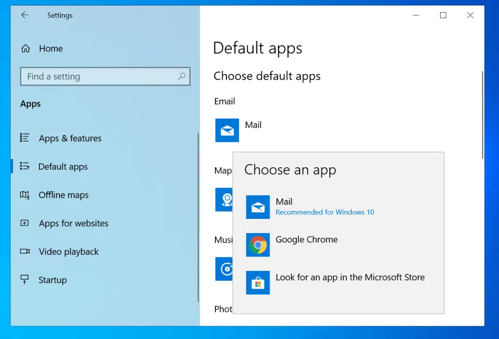 Set Default Programs in Windows 10 From Default Apps Settings