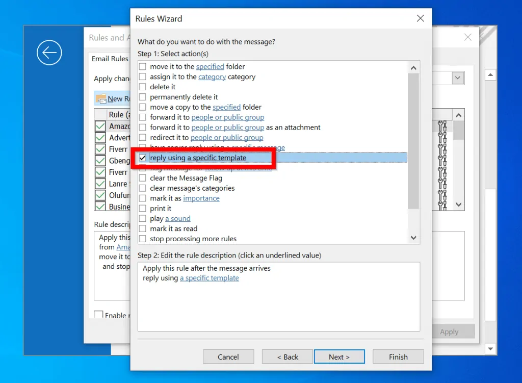 Create an Outlook Auto Reply Rule