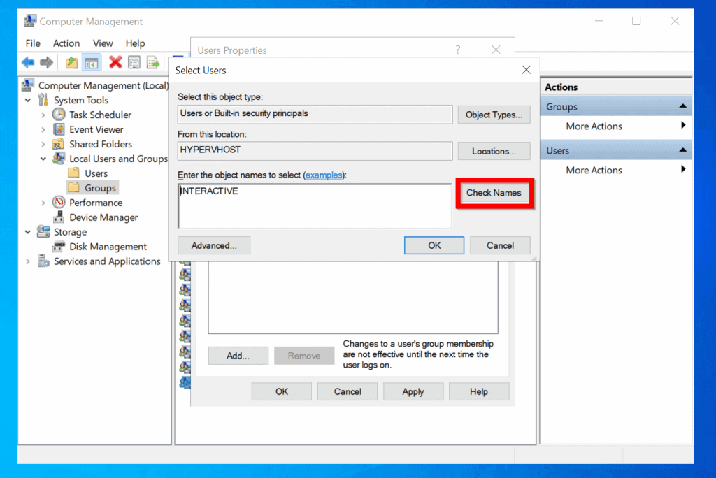Available Options to Fix Black Screen in Windows 10 After Login - Add “NT AUTHORITY\INTERACTIVE” Account to the Local “Users” Group